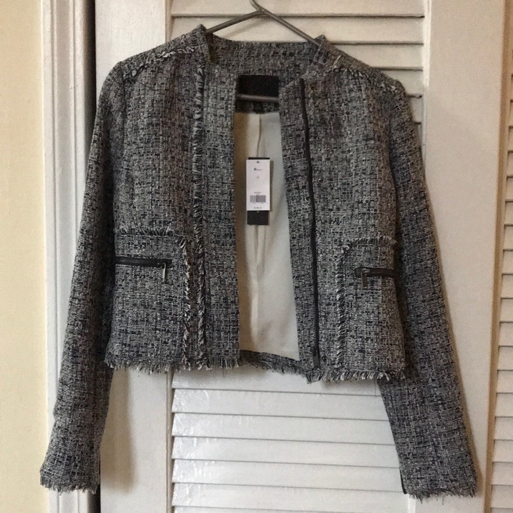 Banana Republic Navy And White Tweed Blazer